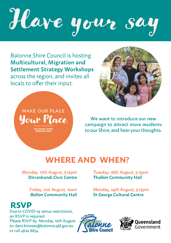 Poster for Multicultural and Settlement Strategy Workshops.