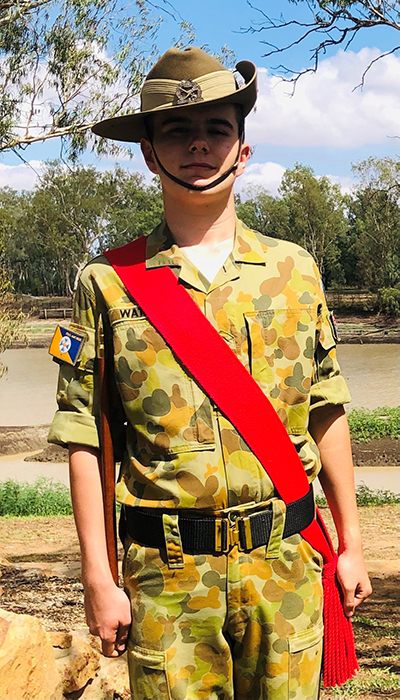 cadet solider Samuel Waters standing to attention
