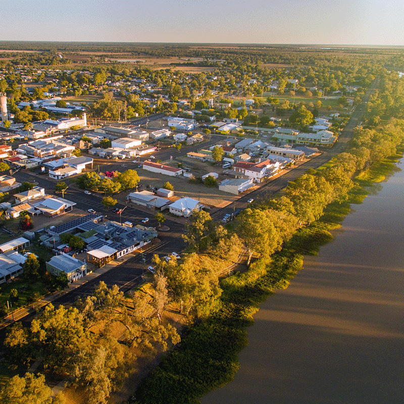 St George commercial centre on the banks of the Balonne River